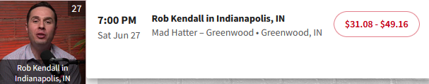 The Rob Kendall Show Live at Mad Hatter in Greenwood, Indiana TOMORROW! Sat., June 27, 2026